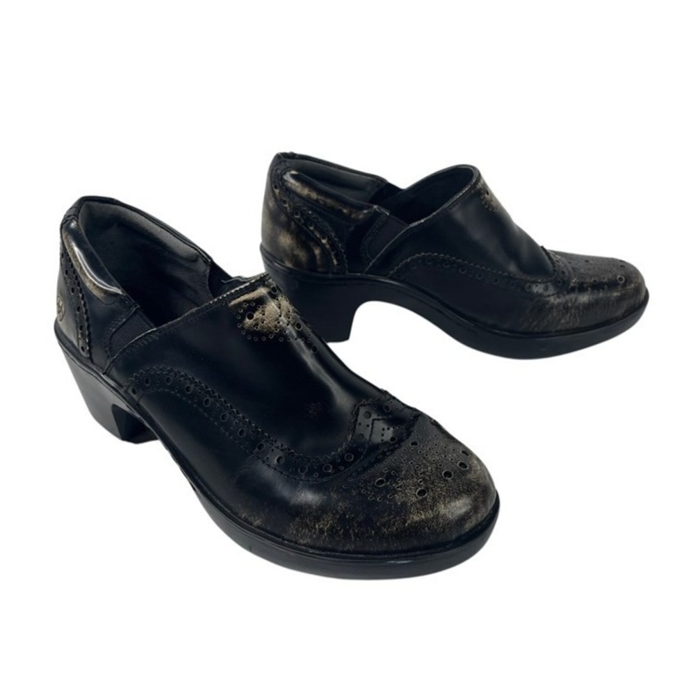 Ariat Bradford Mule Clogs Black Distressed Wingtip Laser Cut Size 9B